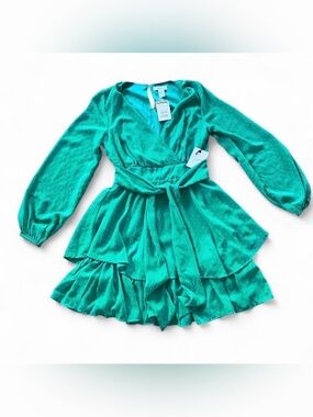 Japna Women’s Teal Green Long Sleeved Sheer Dress